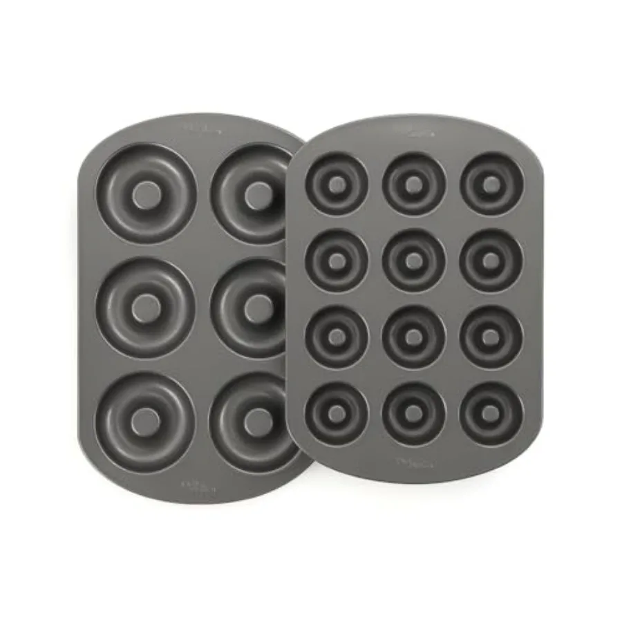 

Nonstick Donut Pan Set 2-Piece Bakeware with 6-Cavity Mini and 12-Cavity Standard Molds, Durable Carbon Steel, Scratch-Resistan