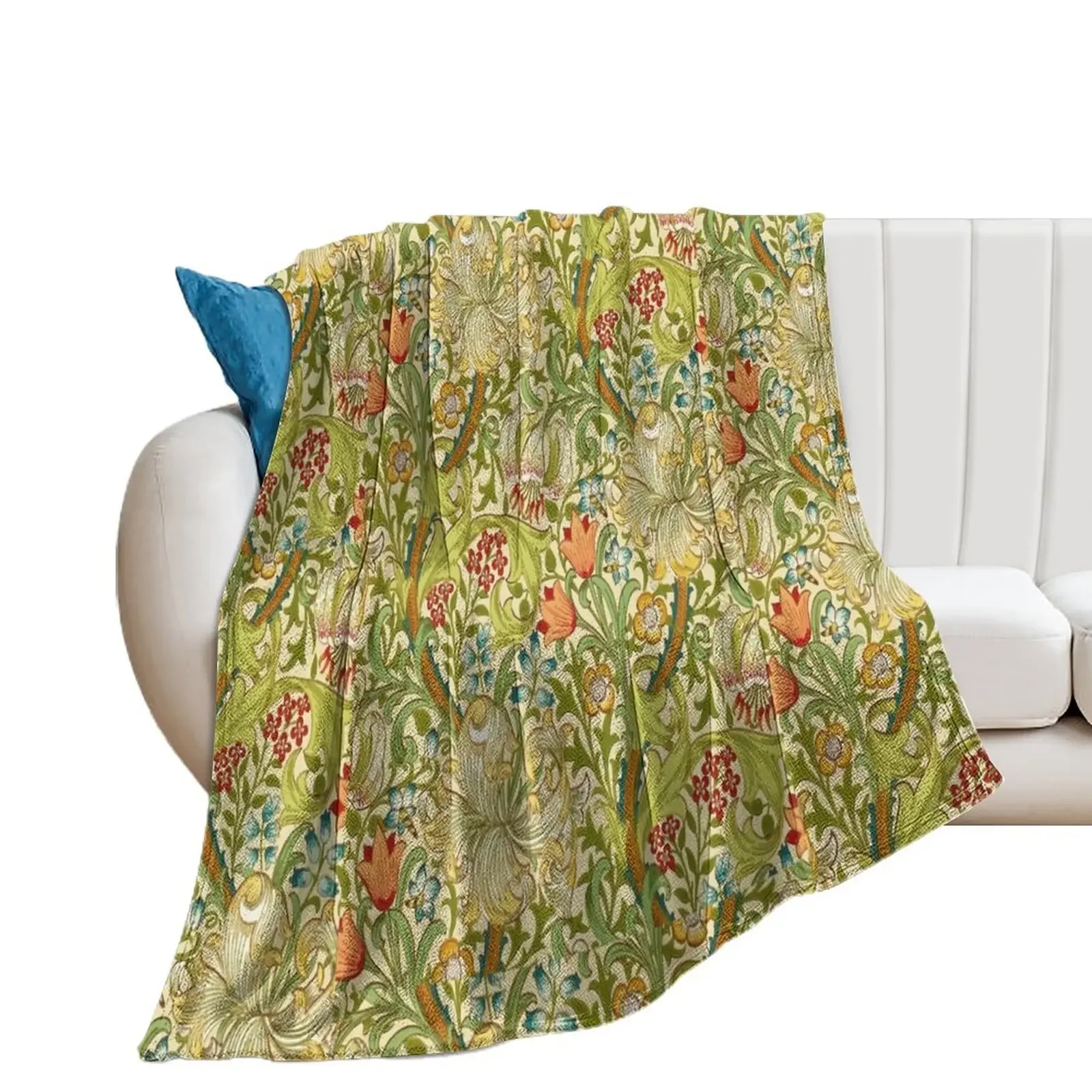 William Morris Golden Lily Throw Blanket For Decorative Sofa Furrys Blankets For Baby Blankets