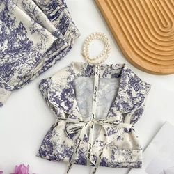 2024 Herfst Nieuwe Ijs Zijde Vrouwen Pyjama Revers Knoop Vest Outfits Voor Vrouwen 2 Delige Set Mode Printing Set Kleding Voor Vrouwen