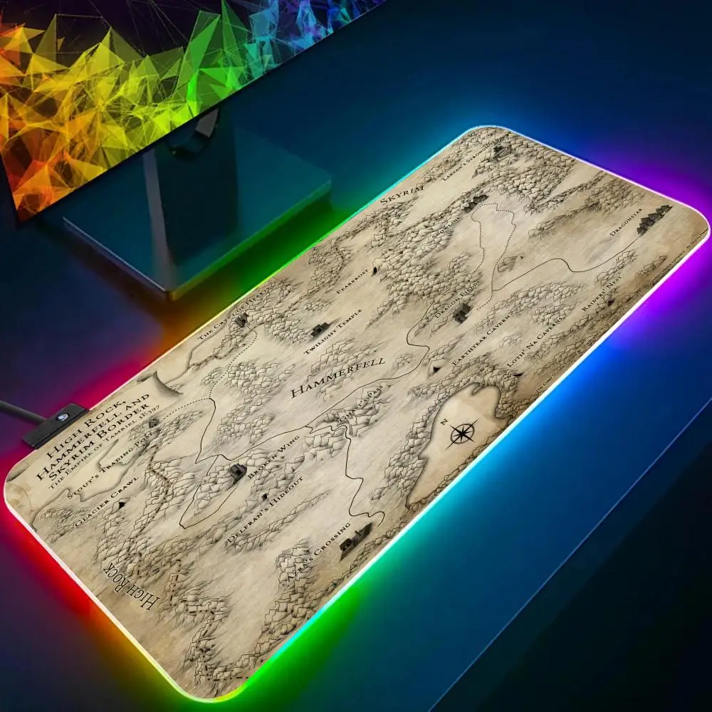 Game S-Skyrim Mouse Pad RGB Glow Personality Picture Custom PC Table Mat Carpet Mat Game Player Dedicated LED