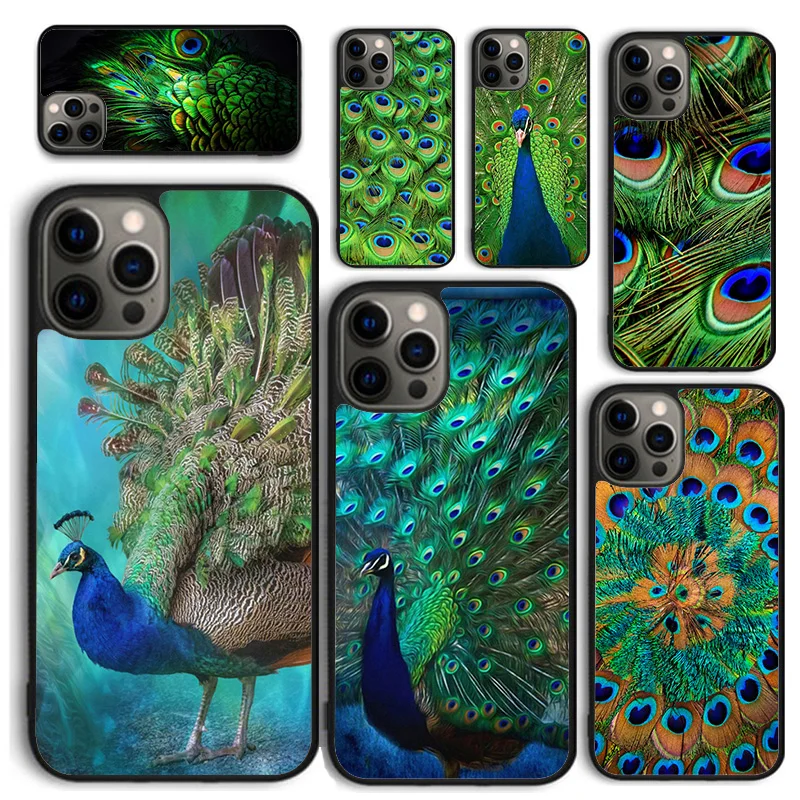 Bird Peacock Feather Phone Case for iPhone 16 15 SE2020 6 7 8 Plus for Apple 13 11 12 14 Mini Pro Max Cover coque fundas