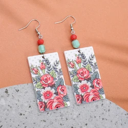 Flower Pattern Dangle Earrings For Women Elegant Acrylic Jewelry Colorful 3D Print Design Aesthetic Lightness Travel Party Gifts