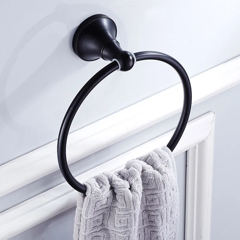 new Brass Towel Holder Bathroom Accessories Wall Mounted Round Towel Rings Towel Rack Kitchen Storage Black bronzing process