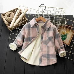 Fashion Autumn Children Shirts Cotton Shirt Boy Loose Casual with Fleece Thicken Long Sleeve Shirt Kids Tops Girls Warm Clothes