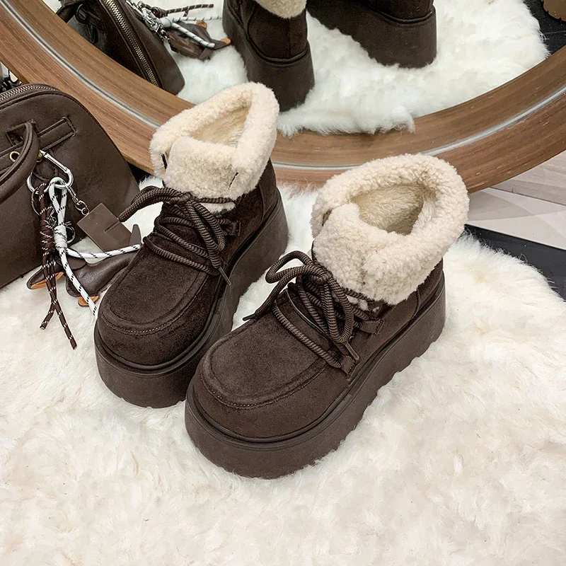 

Winter Women's Platform Fur Snow Boots Keep Warm Thick Sole Cotton Short Booties Fashion Comfort Casual Women Shoes Botas Mujer