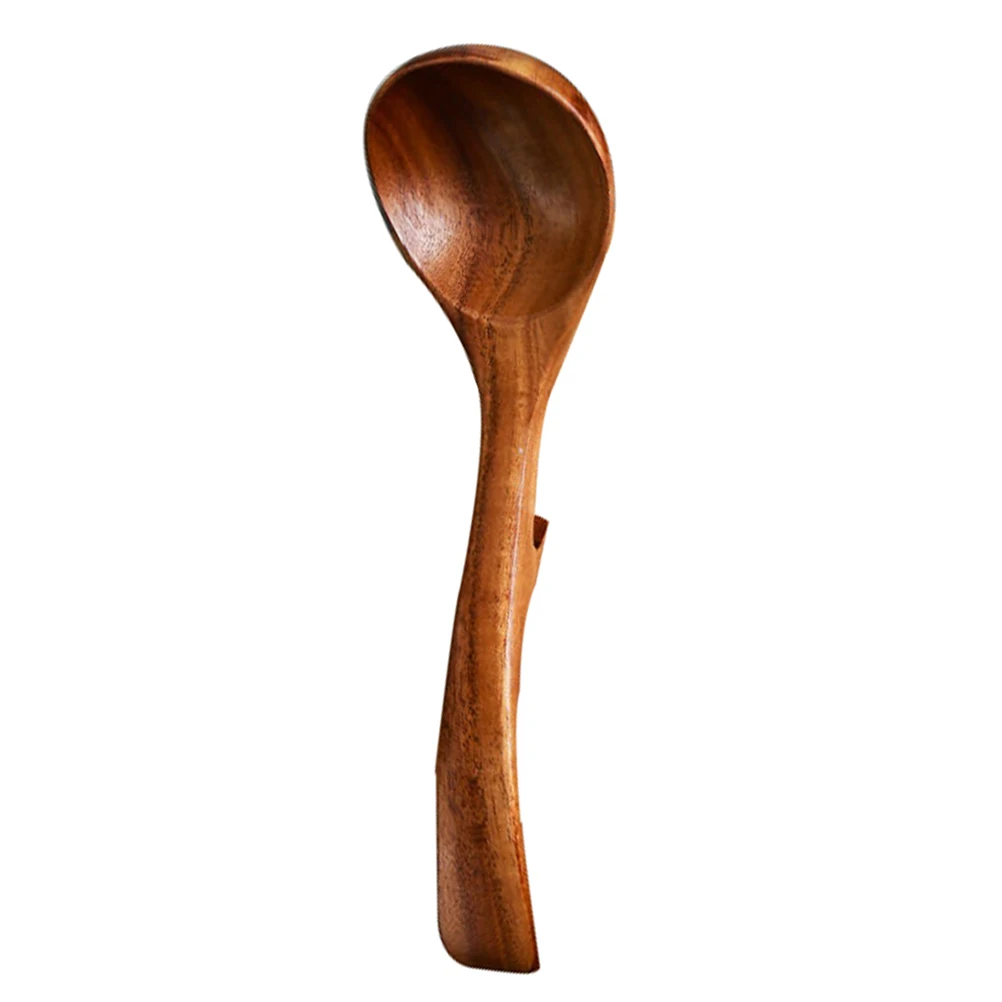 

Long Handle Wooden Soup Spoon Large Deep Scoop Stirring Mixing Serving Ladle Nonstick Kitchen Tool Rustic Wall Hanging Decor