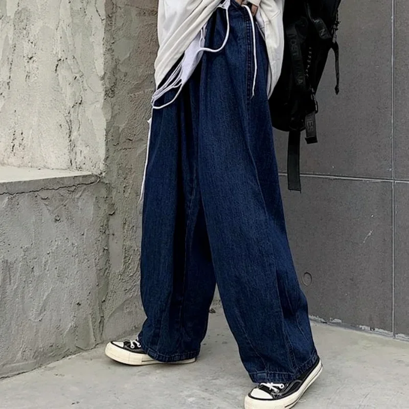 New Fashion Individuality Japanese-style Jeans Female Loose Stripe Denim Pants Blue Men and Women Hip Hop Streetwear Trousers