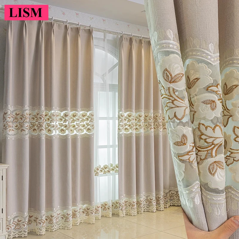 Modern Water-soluble Hollow Embroidered Curtains for Living Room Balcony Window Cream Beige Simple Imitation Cotton Linen Custom