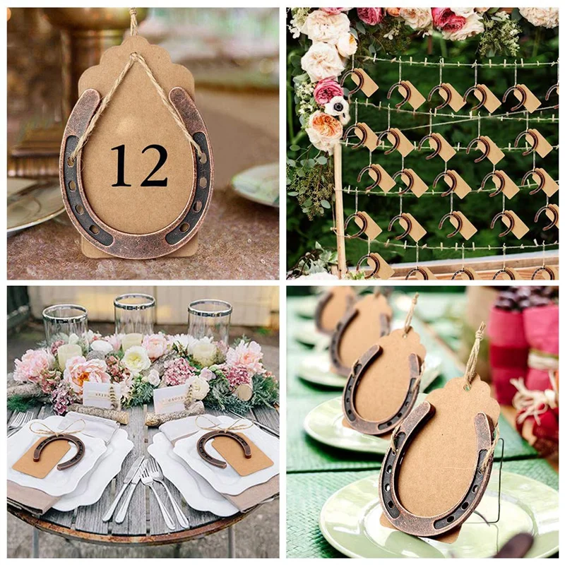 10 個幸運の馬蹄カード結婚式の記念品クラフトタグ付きヴィンテージウェディングパーティーの装飾