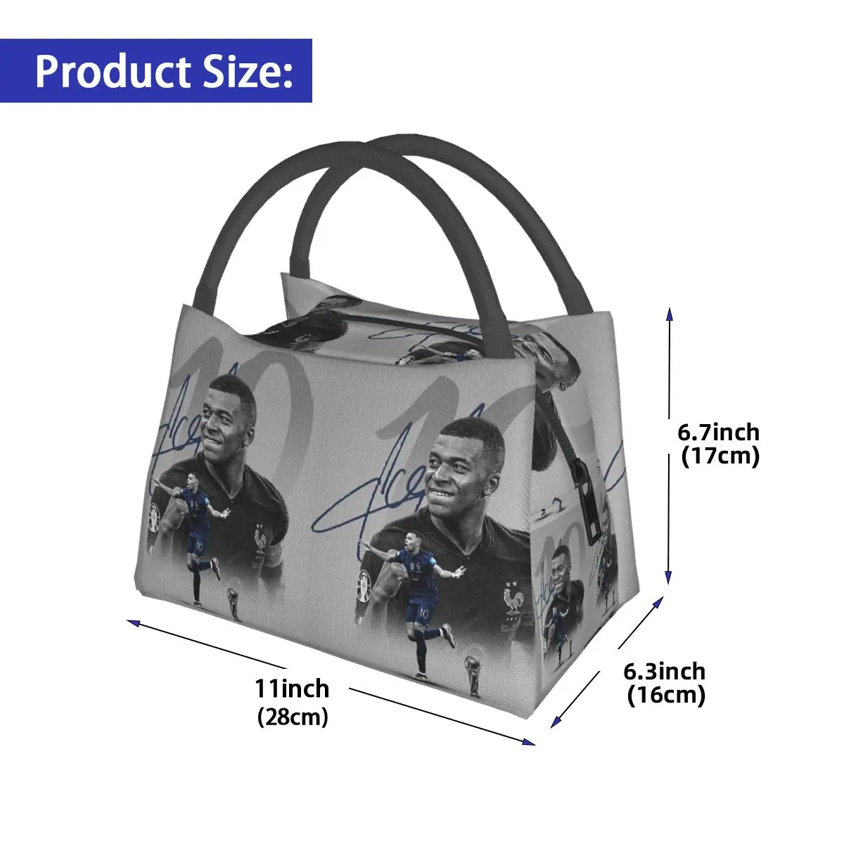 Football KM Mbappe Soccer Insulated Lunch Bag for Women Children Portable Food Boxes Thermal Lunch Box Tote