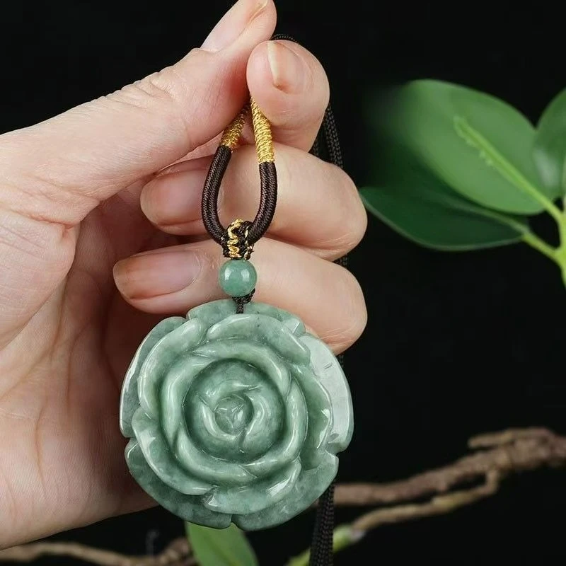 

Natural Blue Water Jade Carving Blooming Peony Flower Necklace Pendant Jewelry Accessories Fashionable Personalized Couple Gift
