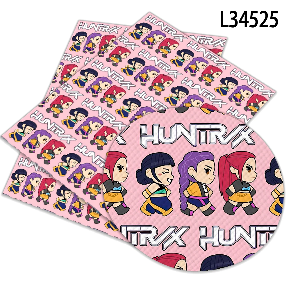 

K Pop Girl Group Cartoon D H W Printed Faux Leather Synthetic Leather Cross Texture for Hair Bow Mini Bag 30x22cm