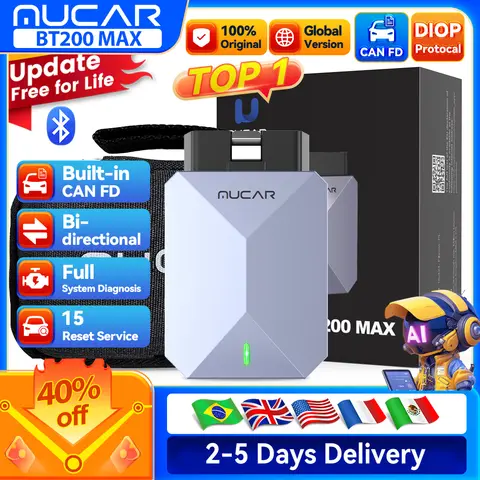 Lifetime Free Update MUCAR BT200 Max OBD2 Scanner CAN FD Bi-Directional Control All System Diagnostic Tool 15 Reset for All Cars