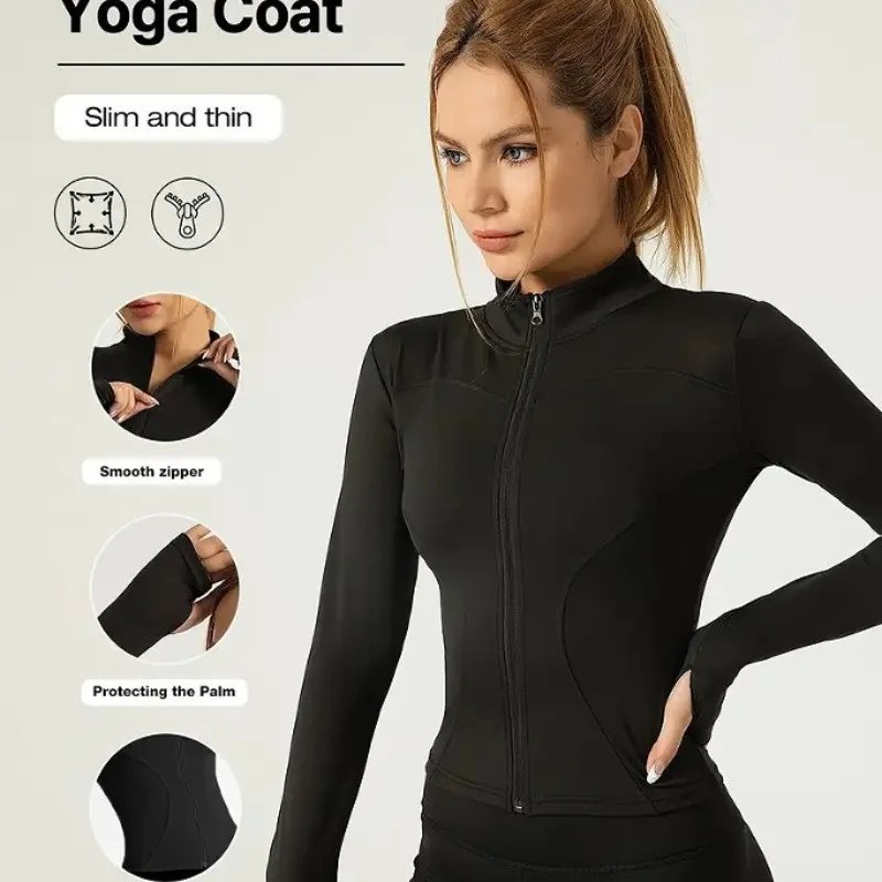 Women Quick Dry Long Sleeve Fitness Jacket Tight Stand Collar Sun Protection Stretch Yoga Pilates Gym Workout Running Activewear