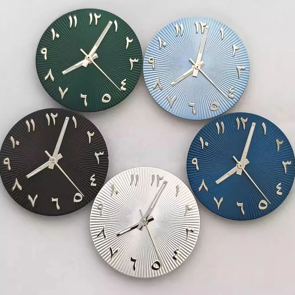 

28.5mm Watch Dial, Arabic Numerals Dial NH35 Hands, for NH35 NH36 7S Movement, No Luminous Watch Faces + Green Luminous Pointer