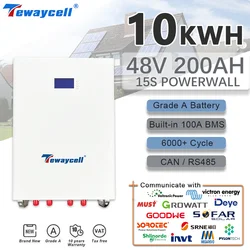 Tewaycell 48V 51.2V 200AH Powerwall 10KWh LiFePO4 Battery Pack Solar ESS 6000 Cycles Buitl-in BMS CAN RS485 Monitor DDP TAX FREE