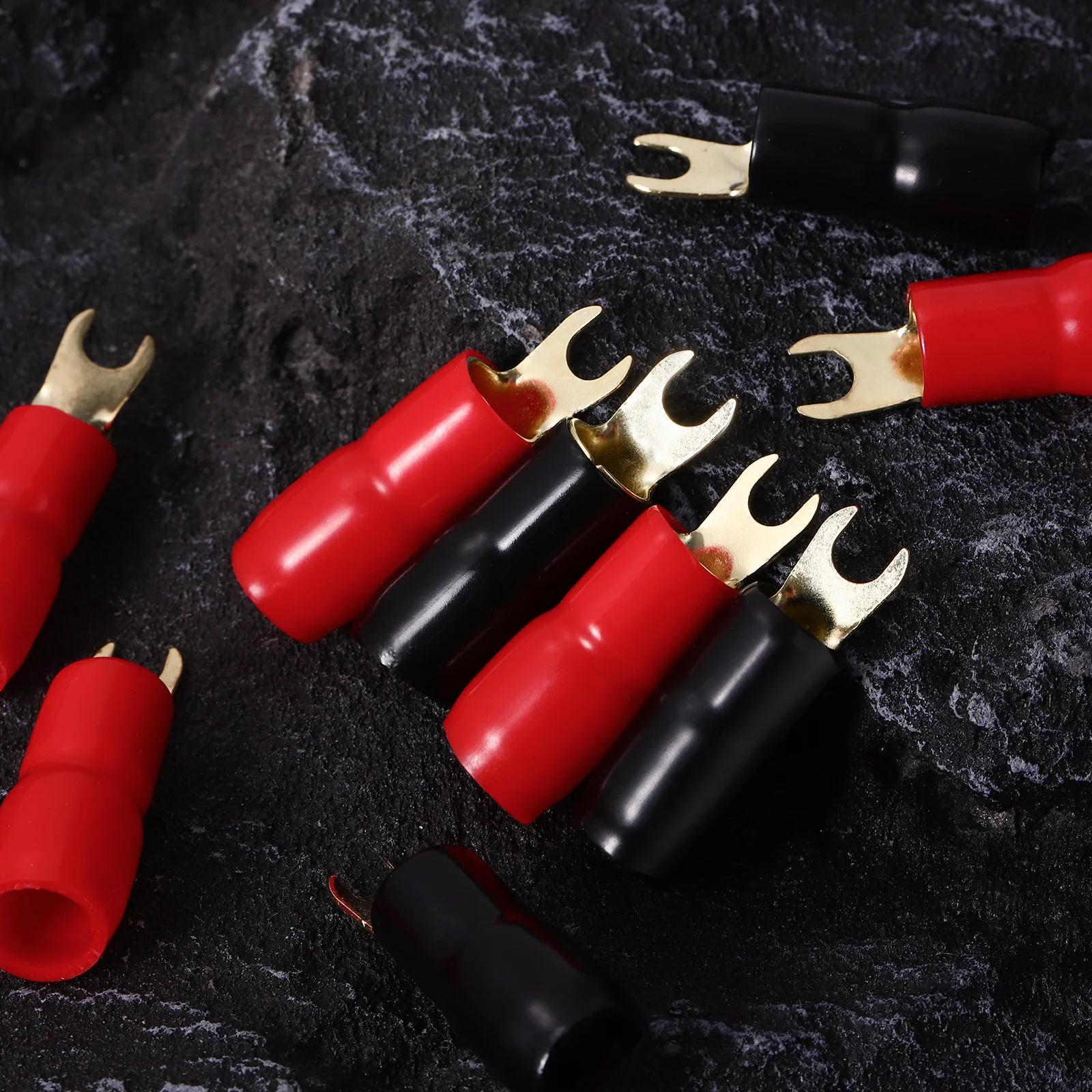 

10 Pairs 4Ga Crimp Terminal Connectors For Speakers Red Black Heat-Shrink Boots Gold Plated Adapter Automotive