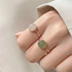 Trendy 925 Sterling Silver Ring For Lady Adjustable Finger Accessories Exquisite Jade Square Ring Women Wedding Jewelry