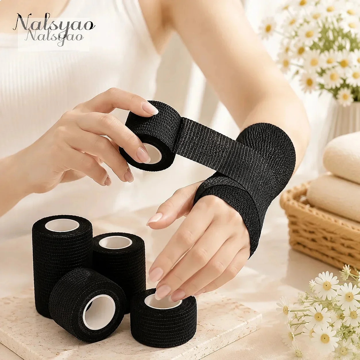 Self Adhesive Cohesive Bandage Wrap 5cm x 4.5m Black Athletic Elastic First Aid Tape Non Woven Kinesiology