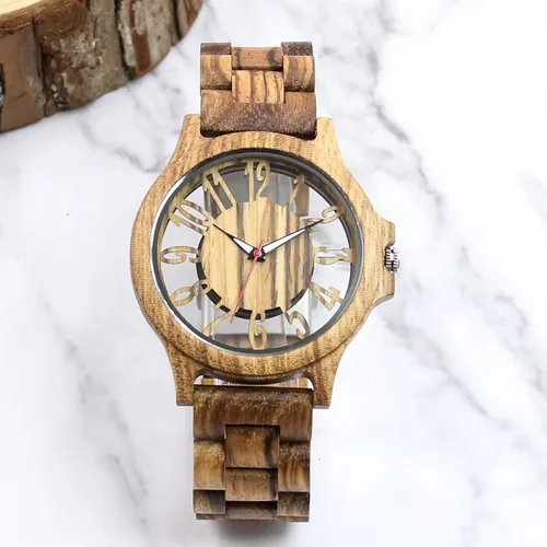 Relojes de madera para hombre Reloj de madera grabado hecho a mano Reloj de madera analógico de cuarzo para hombre