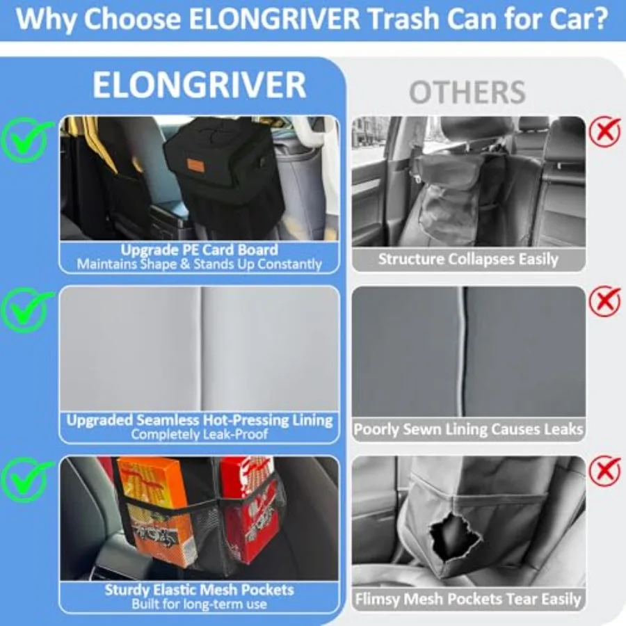 Car Trash Can Bin for Back Seat Leak Proof, Cute Car Trash Bag Hanging, Vehicle Trash Can for SUV Truck Van, Automotive Garbage view 5