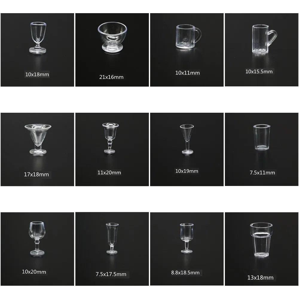 10 ชิ้น/เซ็ตจําลอง 1:12 ตุ๊กตาเฟอร์นิเจอร์แก้วไวน์แดงถ้วยน้ําตุ๊กตาแก้วไวน์แก้วขนาดเล็กรุ่น