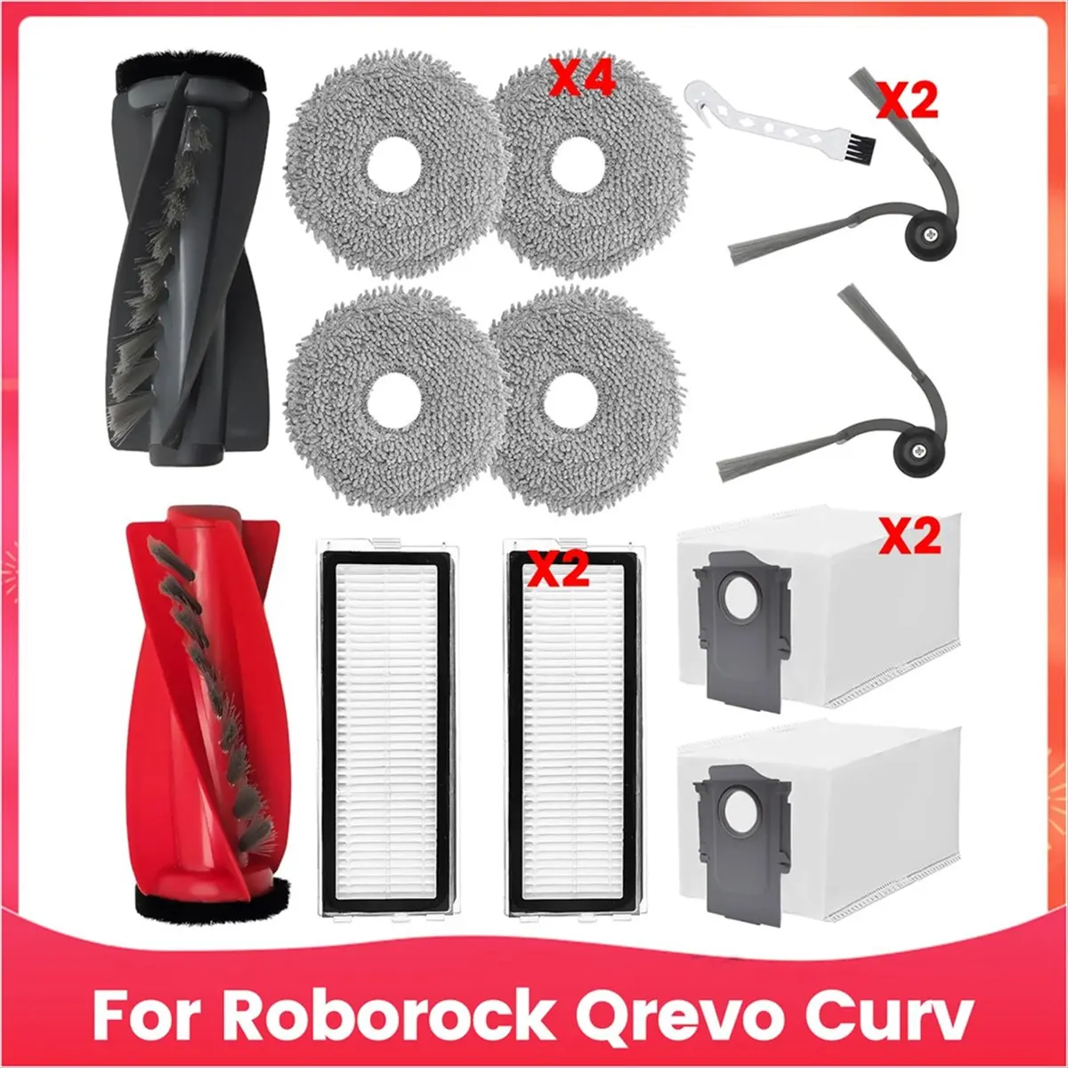 AC66 For Roborock Qrevo Curv Vacuum Cleaner Replacement Parts Main Side Brush Hepa Filter Mop Cloth Dust Bags