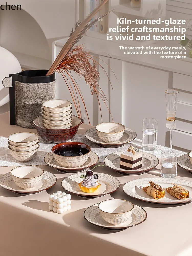 Zml dish set for homeretro bowl, plate and chopsticks classy ceramic tableware bowl and chopsticks 2