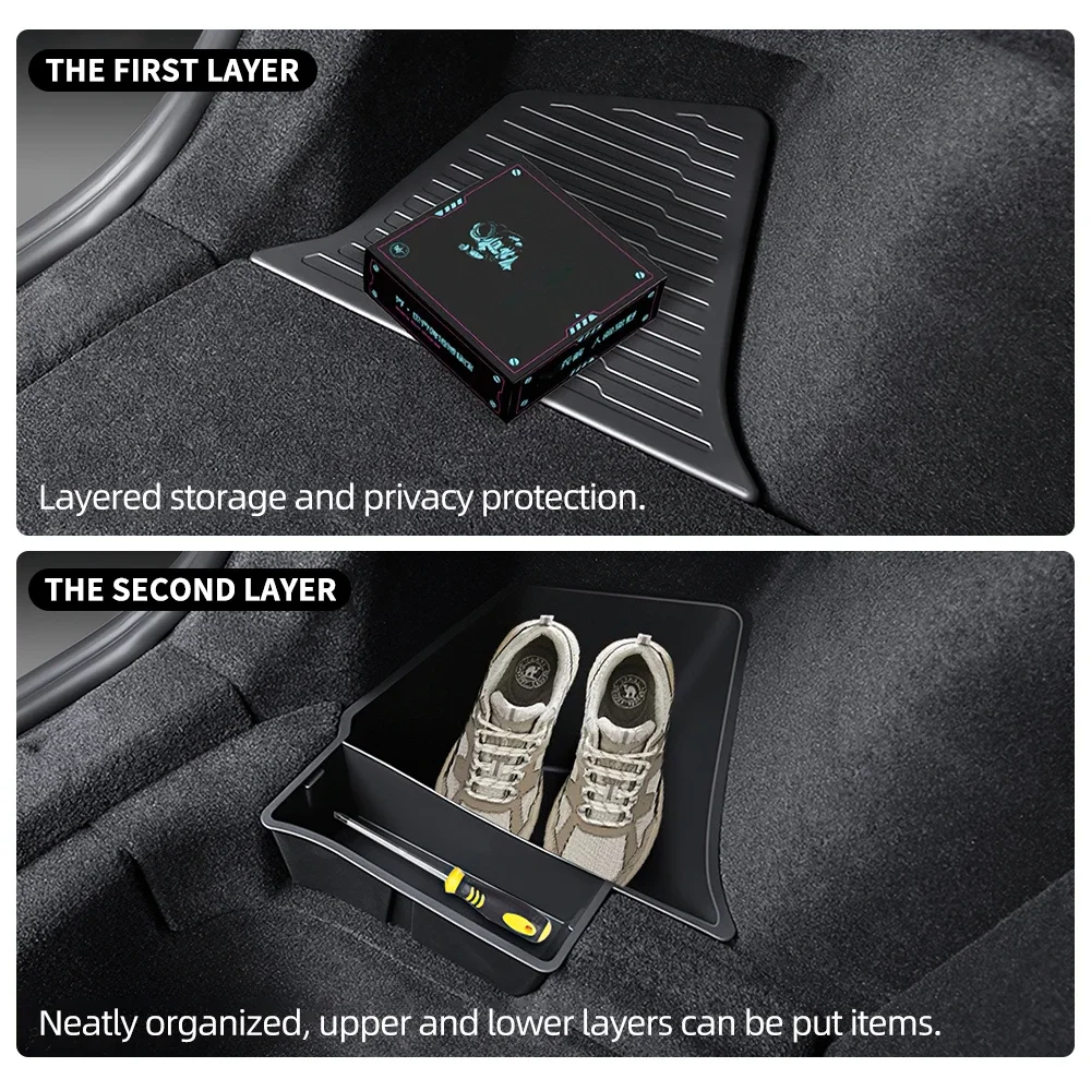 

Car Trunk Side Storage Box For Tesla Model Y Juniper 2025 2026-UP Cover Mat Partition Board Stowing Space Organizer Accessories