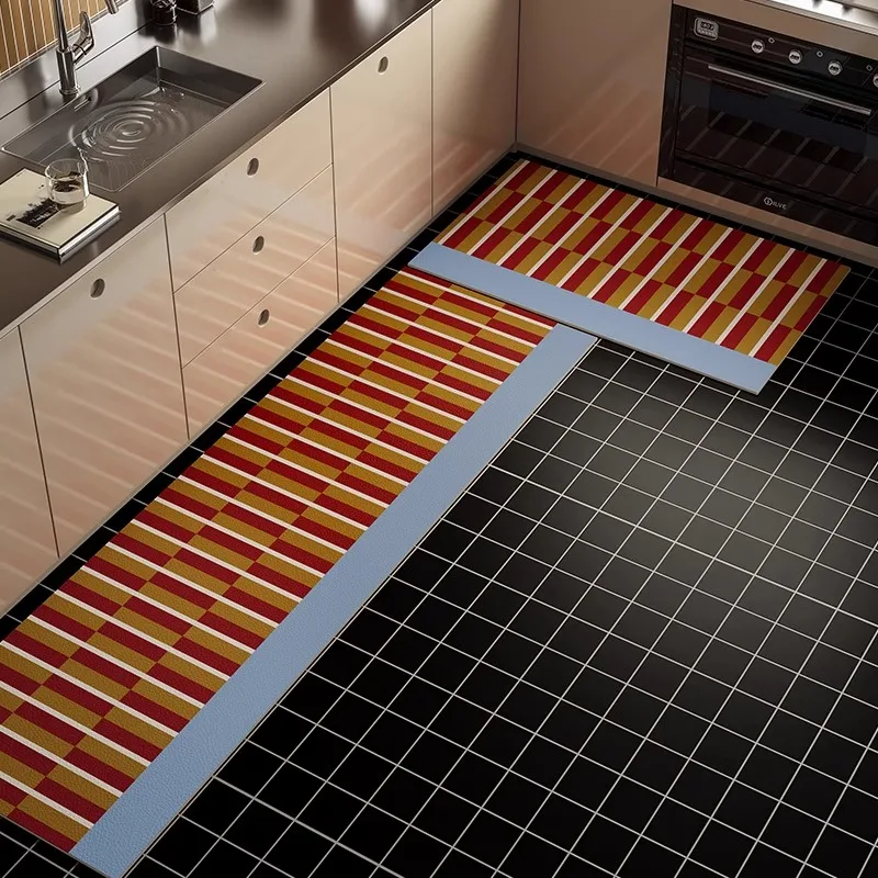 Checkerboard Plaid Kitchen Rug Mid-century Modern Style Kitchen Carpet Oil-proof Waterproof PVC Leather Washable Floor Mat Ковер