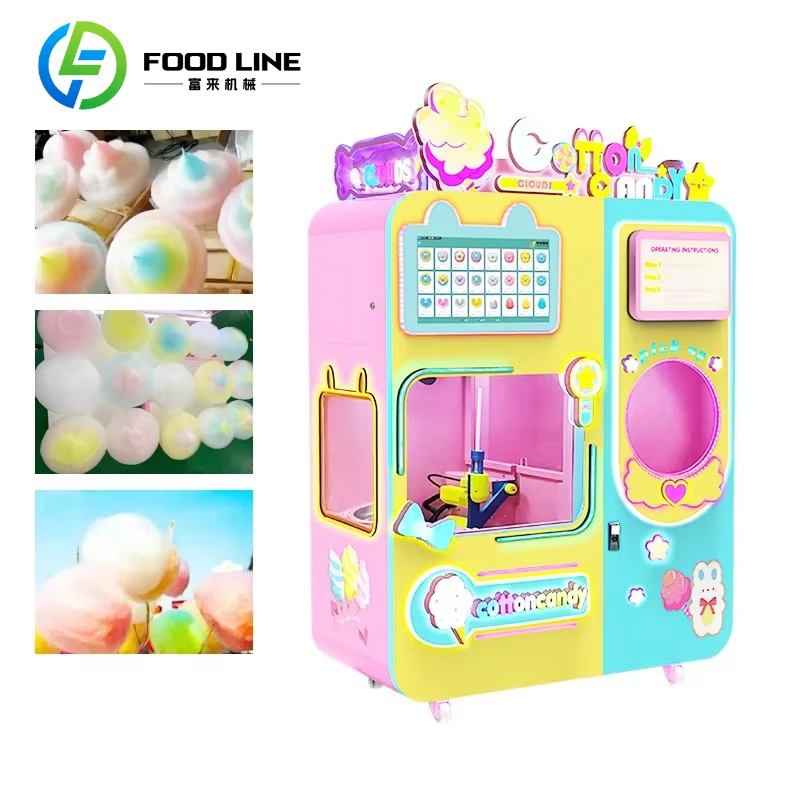 Máquina expendedora automática de algodón de azúcar de fábrica, fabricante de dulces de flores de hilo dental para inversión de pequeñas empresas