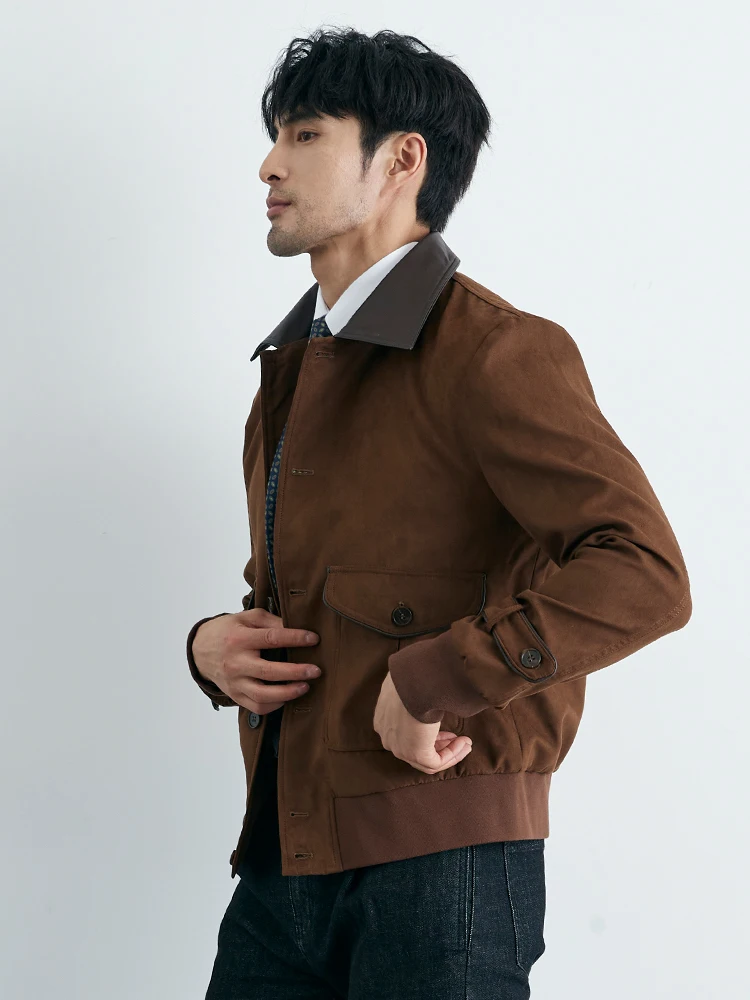 

Classic A Suede Men's Jaet Autumn Winter Casual Deep Coffee Flight Jaet Turn-down Collar Windproof Gentleman Top
