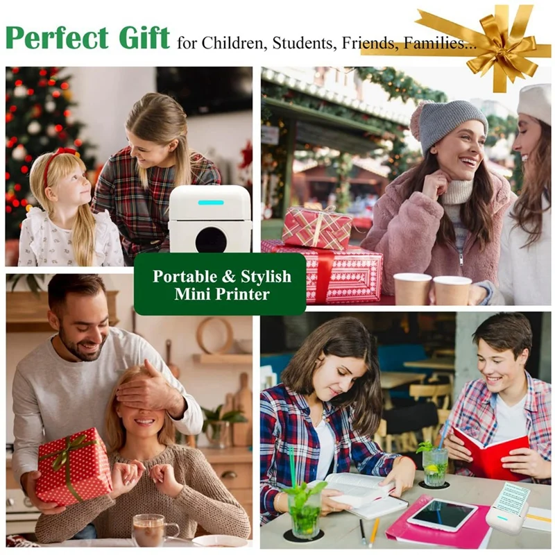 Mini Draagbare Printer, Inktloze Stickerprinter Met 12 Rollen Papier, Mini Thermische Printer Voor Notities/Foto 'S/Stickers