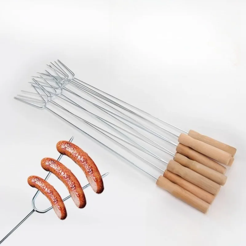 10/20Pcs Barbecue Tools Barbecue Clip Accessories Stainless Steel U-shaped Wooden Handle Fork BBQ Supplies Equipment