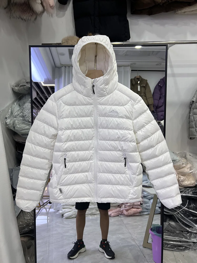 

Women Simple White Duck Down Casual Parker Down Jacket Winter New Short Style Hooded Lightweight Warm Down Jacket
