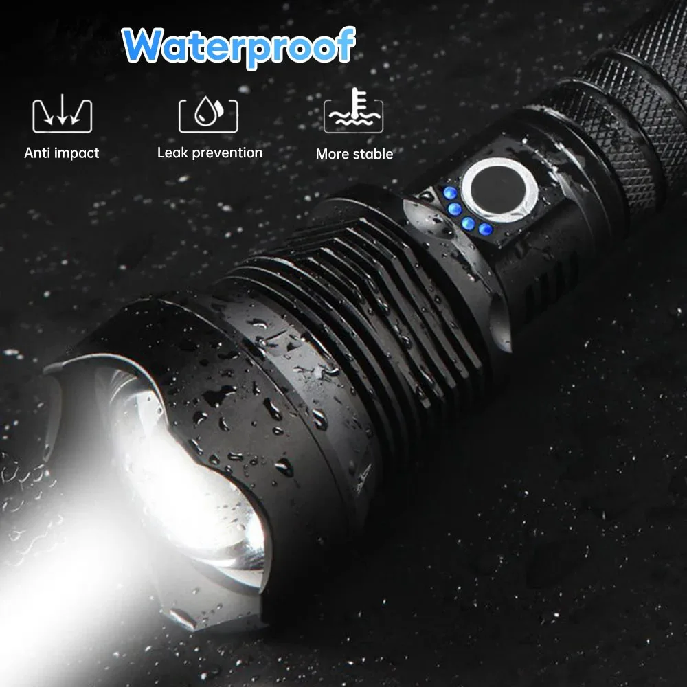 High Power LED Flashlight Super Bright Lantern Zoom Tactical Torch USB Rechargeable Powerful Hand Lamp Camping Outdoor Fishing