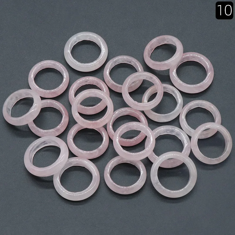 1pcs 2pcs 5pcs 6mm Unisex Natural Stone Pink Quartz Ring Amethyst Obsidian Jade Ring Party Wedding Size 18 to 20