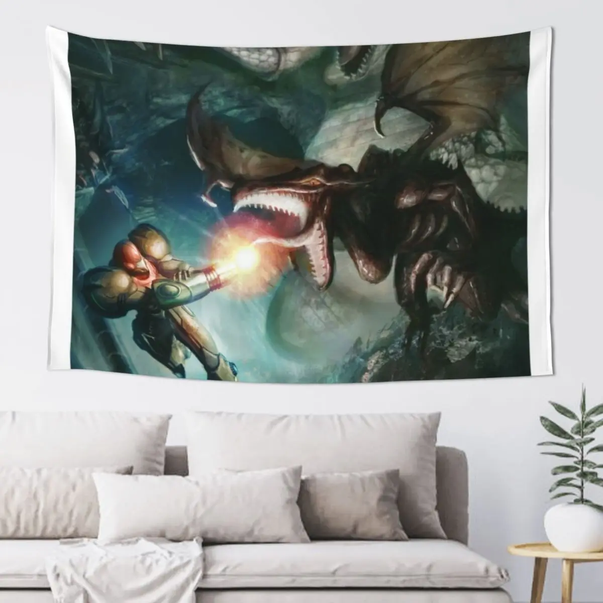 Samus Aran VS. Ridley - The Final Encounter Tapestry Home Supplies Room Decoration Aesthetic Decor For Bedroom Tapestry