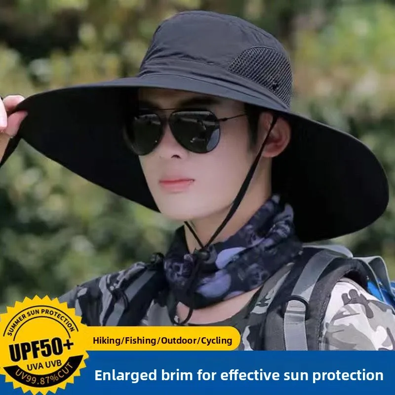 Men's Outdoor Mountain Climbing Travel Sun Protection Hat Wide Brim Fishing Cap Summer Casual Style Adjustable Unisex Hat