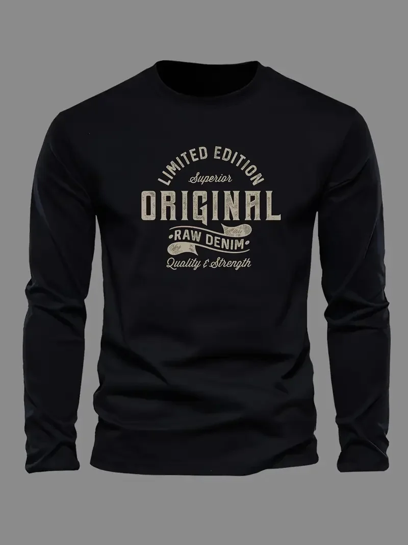 100% cotton men's long sleeved round neck loose and fashiona