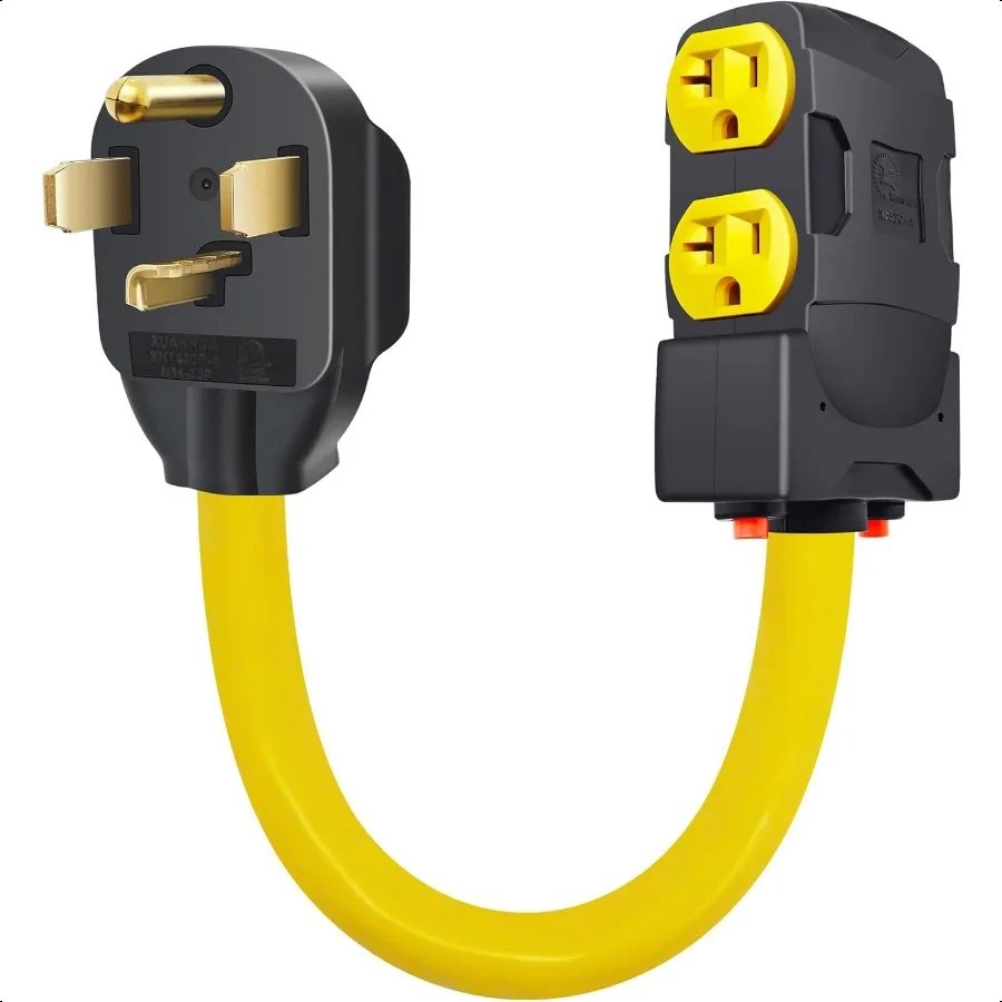 

4 Prong Dryer Plug N1430 30Amp to 110 Volt 15Amp 20Amp Adapter Cord with Breakers Yellow