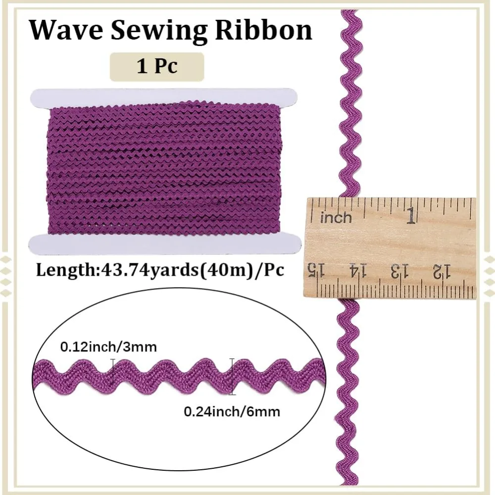 44 Yards Rick Rack Trim RIC Rac 1/8 inch Rickrack Lace Wave Ribbon Zig Zag Purple Wave Bending Fringe Lace Trim S Shaped