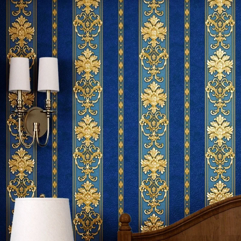 3D three-dimensional European vertical strip wallpaper waterproof luxury warm bedroom living room hotel engineering