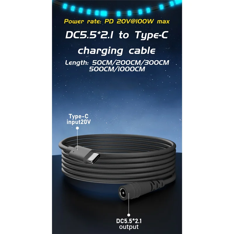 FULL-For Starlink Mini USB C To DC Female Cable Overload Short Circuit Protection Type-C To DC Replacement Cable 5M