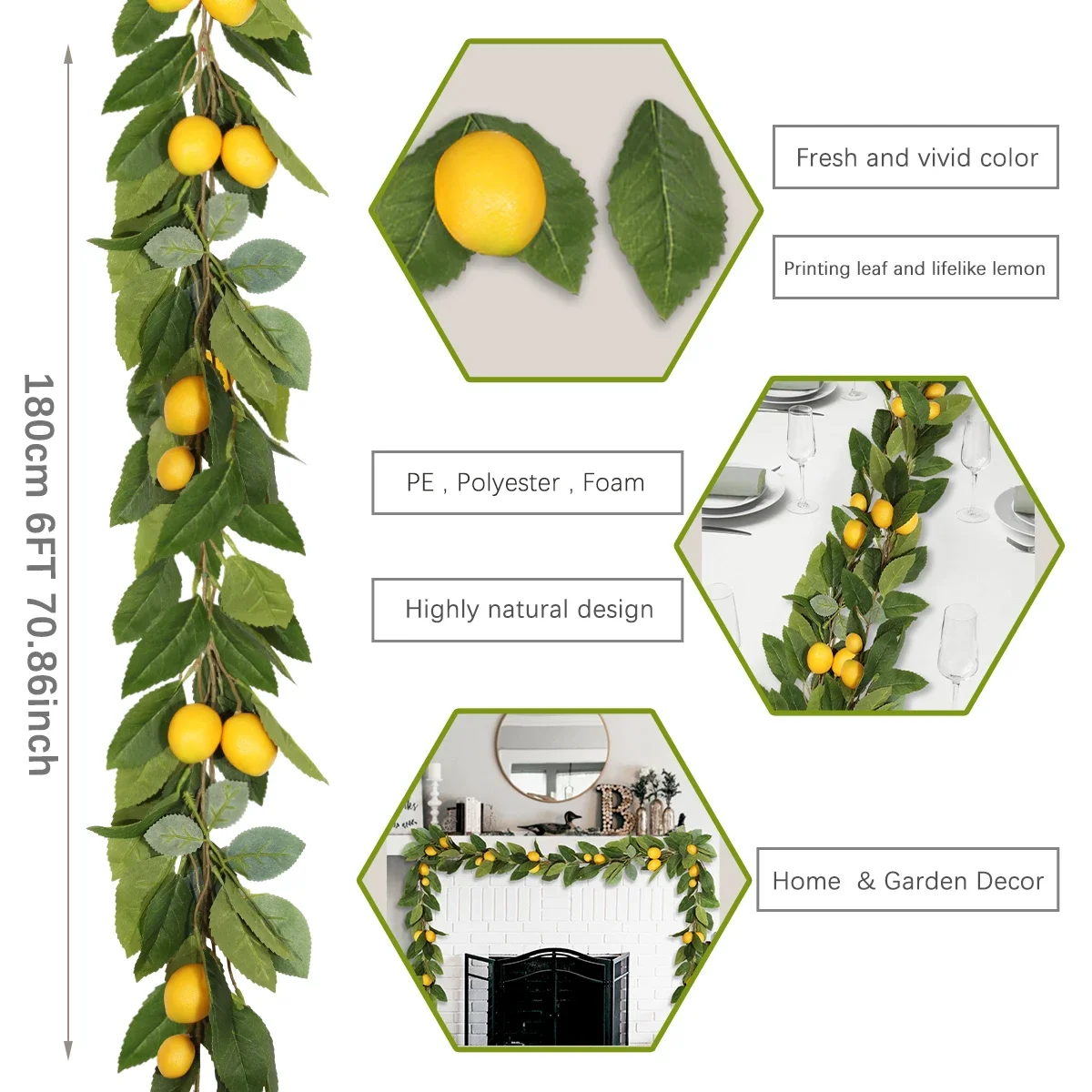 XIYA FLOWER Fake Lemon Garlands Fake Leaf Rattan Artificial Plants Yellow Green Plastic Material Garden Deco Home Deco