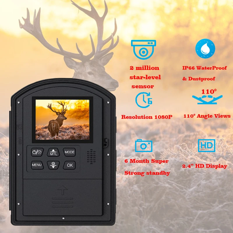 Time Lapse Camera Full Color Video Record 1080P IP66 6 Months 32G Card For Outdoor Hunting Observation Construction Photography