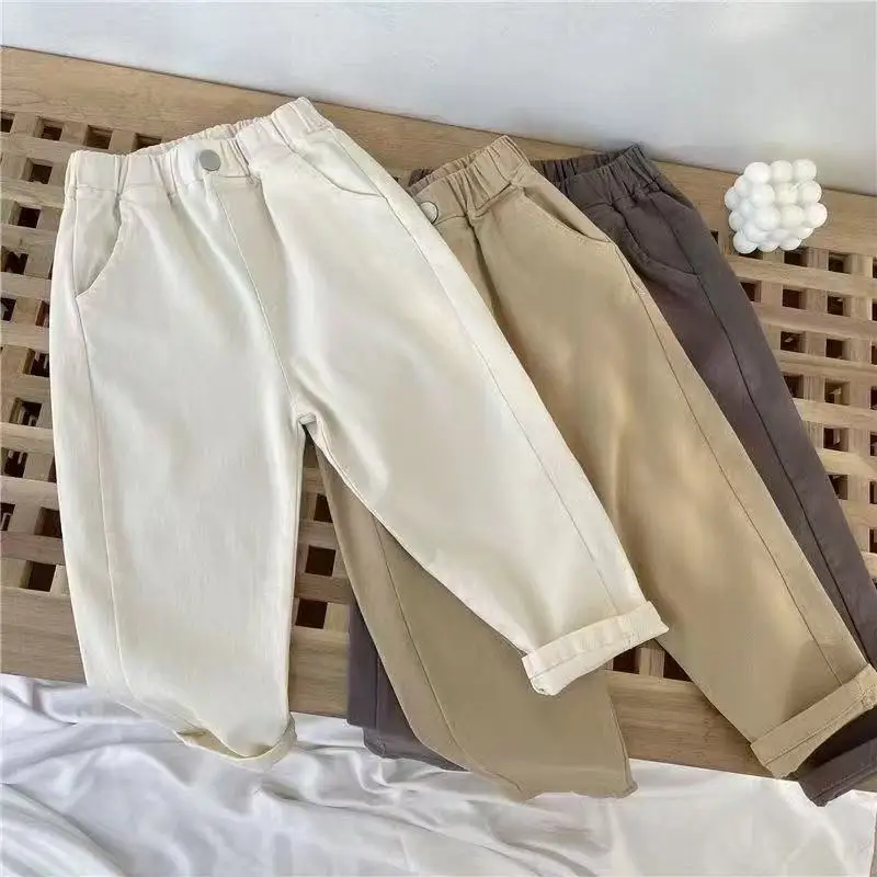 3-9 Years Boys Pants Kids Cargo Pants Mid-Rise Button Casual Outdoor Comfortable Breathable Spring Fall Fashion Chidren Trousers