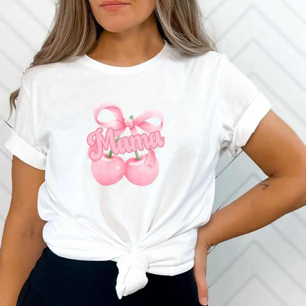 

Mama Coquette T-Shirt Cherry Pink Bow Mama T Shirt Mother's Day Gift for Mom Cottage Core Coquette Aesthetic Trendy Tee Tops