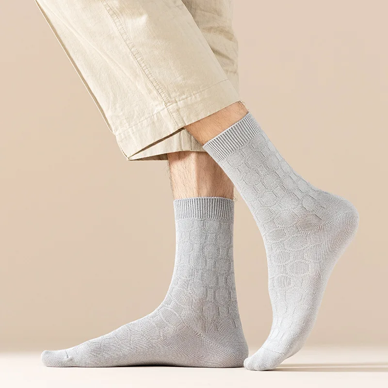 Chaussettes en coton monochromes pour hommes, chaussettes d'affaires décontractées, fibre de bambou, série d'écailles de poisson, tube intermédiaire confortable, automne et hiver