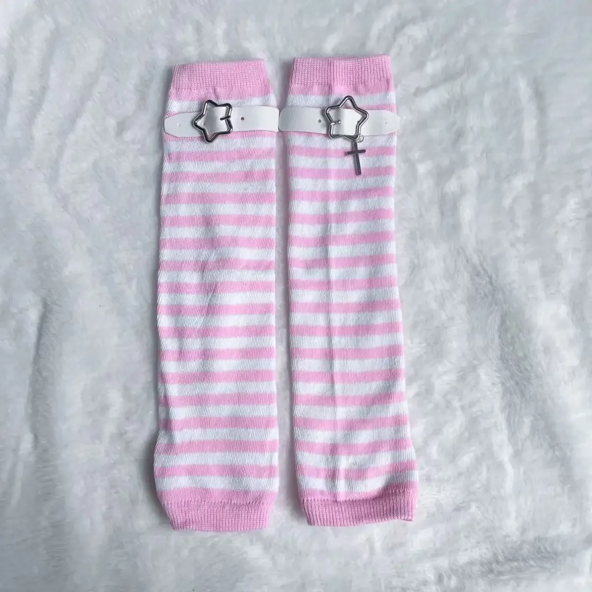 Guantes japoneses tejidos Lolita Y2k para niñas, moda gótica, cubierta de manga a rayas, calentadores de medio dedo, muñequeras para mantener el calor